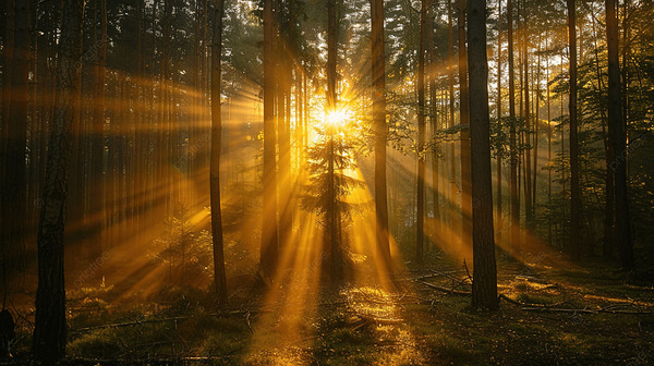 Drum forestier cu frunze pe jos și lumina soarelui printre copaci